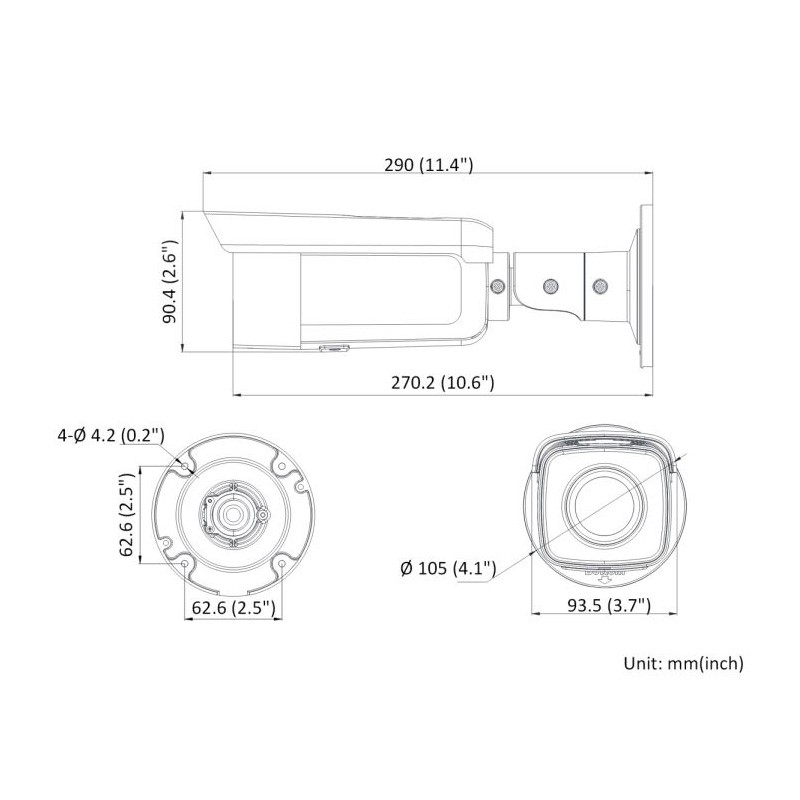 ابعاد دوربین تحت شبکه هایک ویژن DS-2CD2T66G2-4I (4mm)