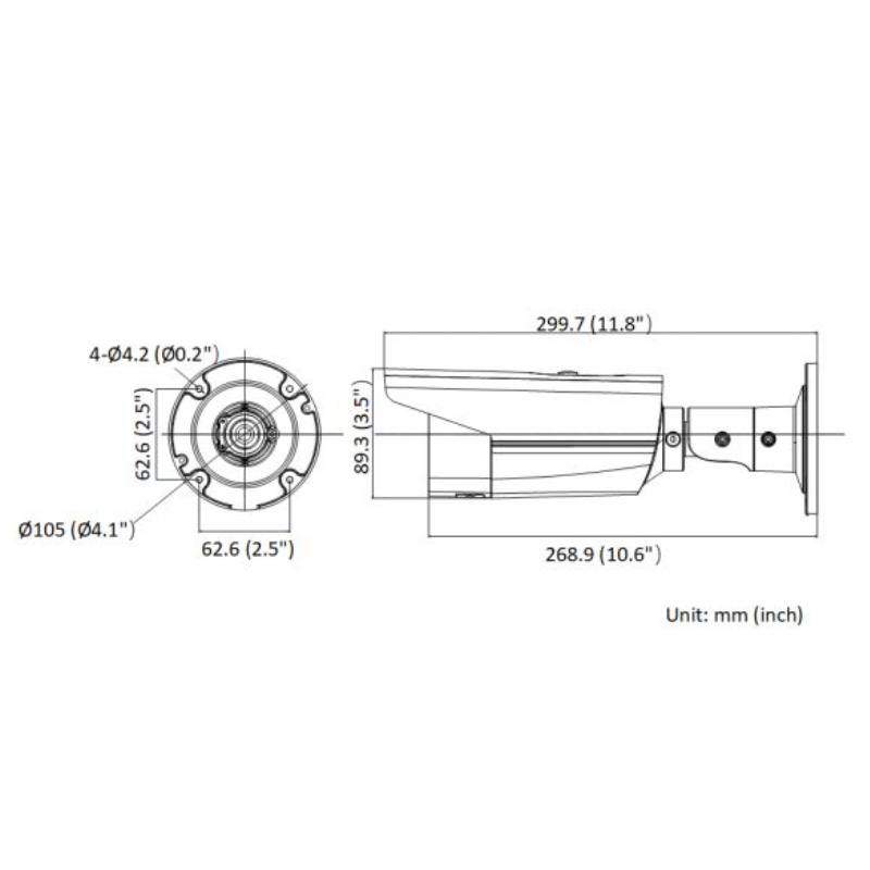 ابعاد دوربین تحت شبکه هایک ویژن DS-2CD2T43G2-4I