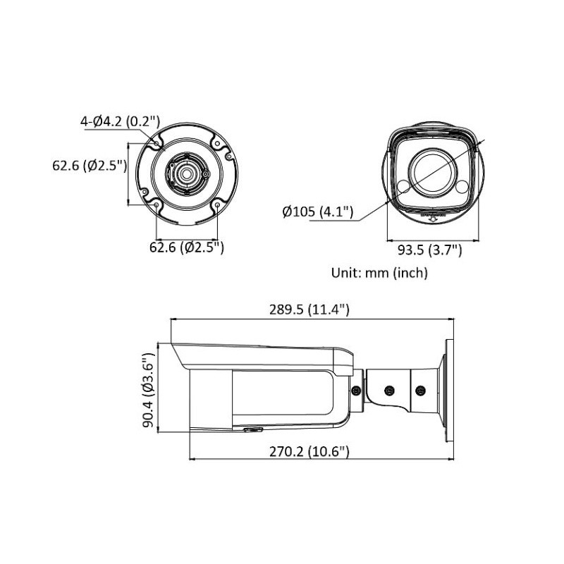 ابعاد دوربین مداربسته هایک ویژن DS-2CD2T47G2-L