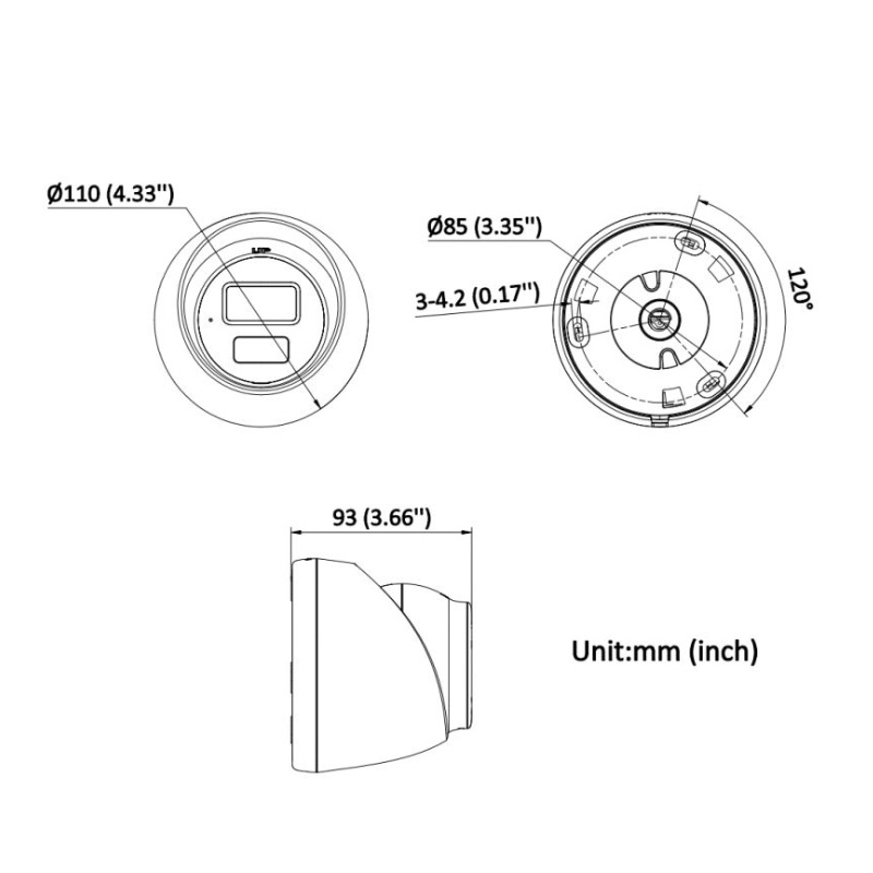 ابعاد دوربین تحت شبکه هایک ویژن DS-2CD1327G2H-LIU