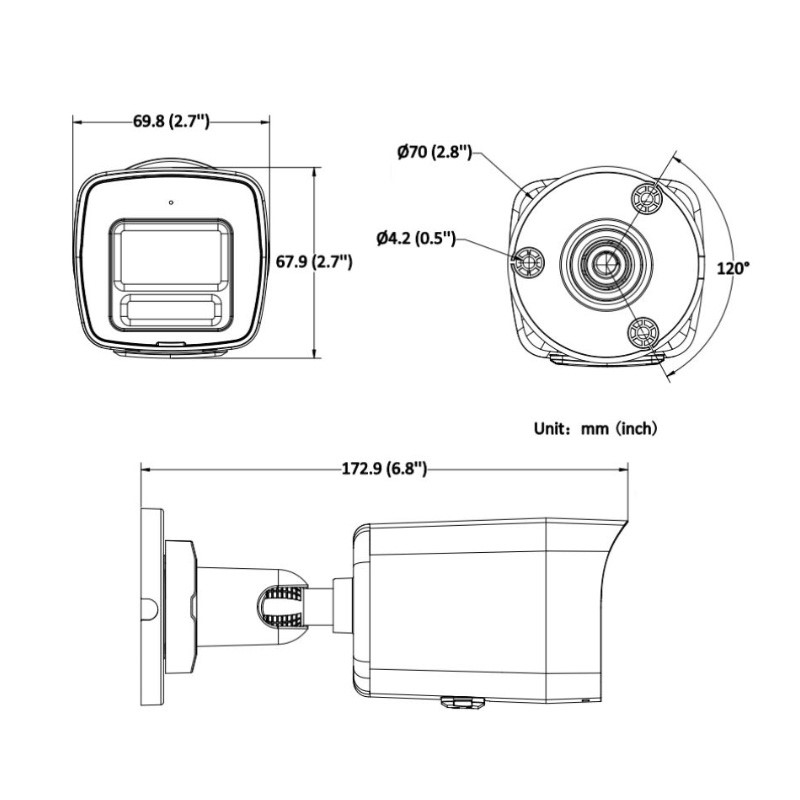 ابعاد دوربین مداربسته هایک ویژن DS-2CD1027G2H-LIU