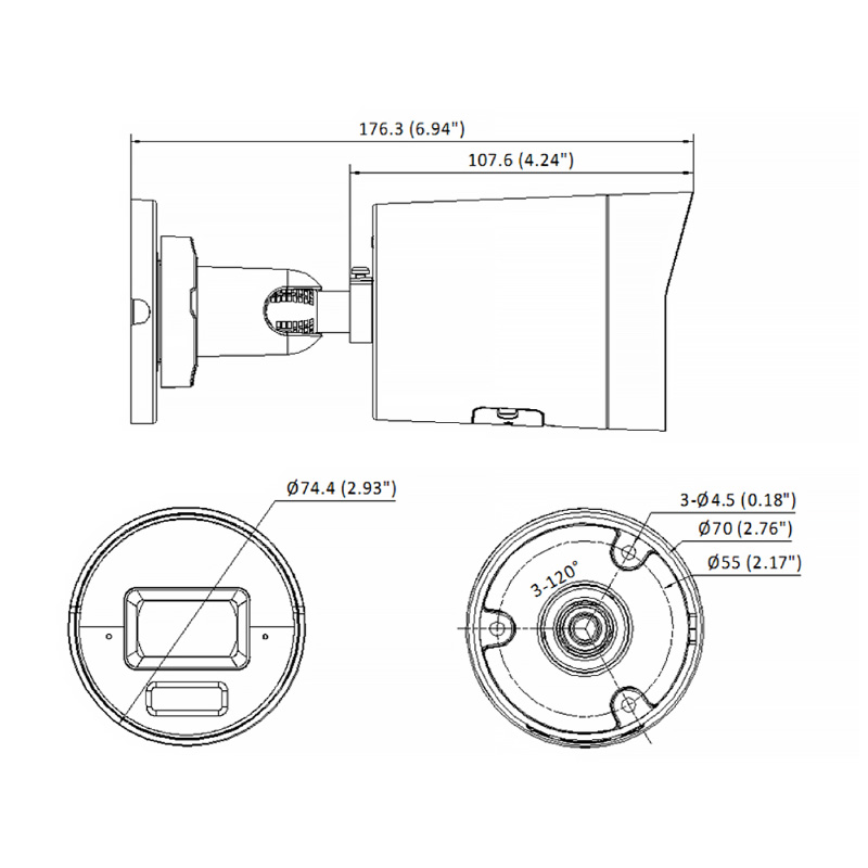 ابعاد دوربین مداربسته هایک ویژن DS-2CD2043G2-LI2U