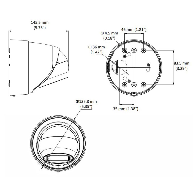 ابعاد دوربین مداربسته هایک ویژن DS-2CD2H25FWD-IZS