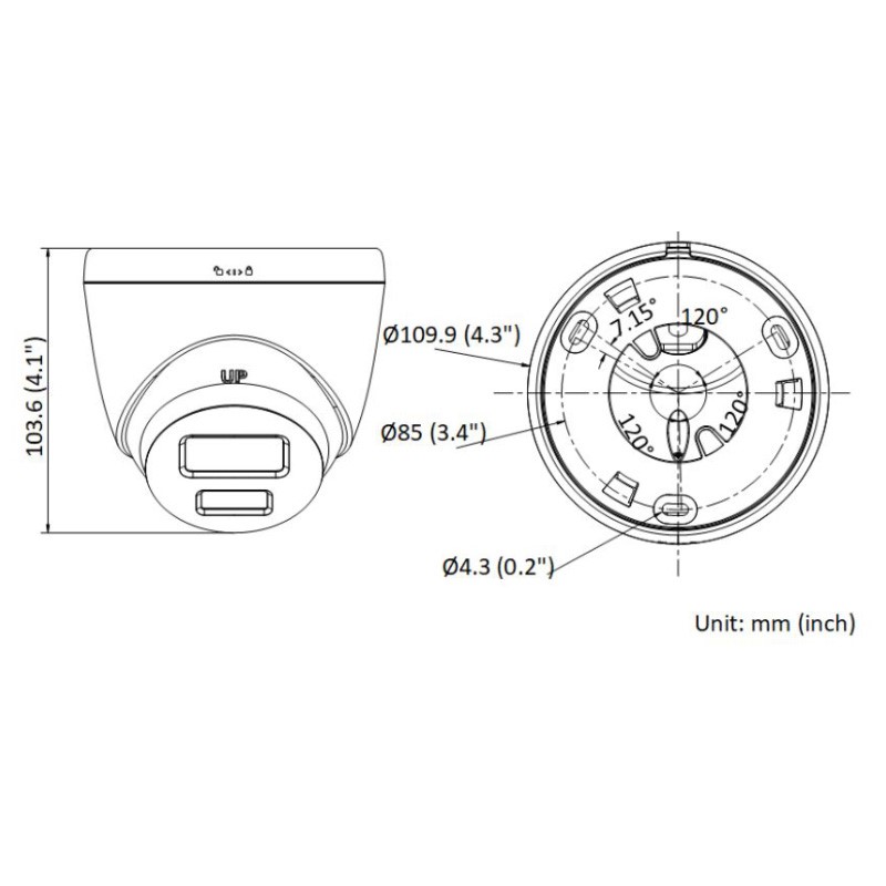ابعاد دوربین مداربسته هایک ویژن DS-2CD1357G0-L