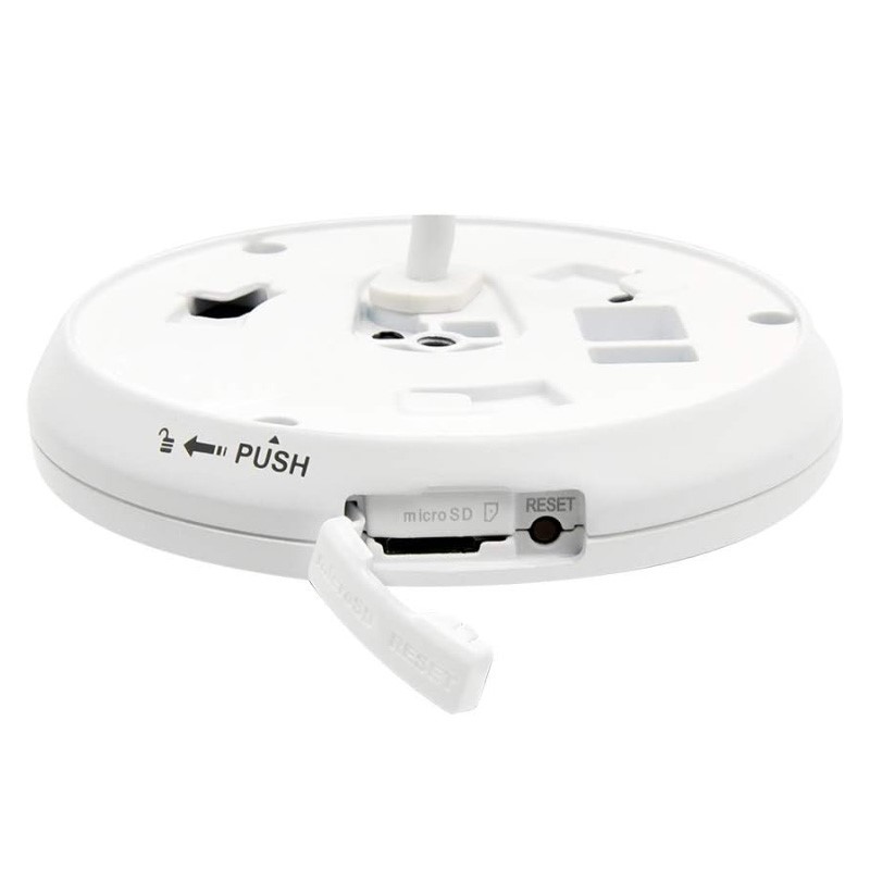 زیر و کنار دوربین مداربسته هایک ویژن DS-2CD2955G0-ISU با اسلات کارت حافظه که در آن باز است