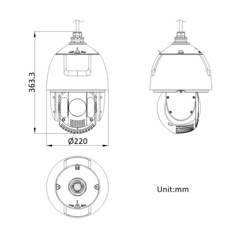 ابعاد دوربین مداربسته هایک ویژن DS-2DE7A232IW-AEB(T5)