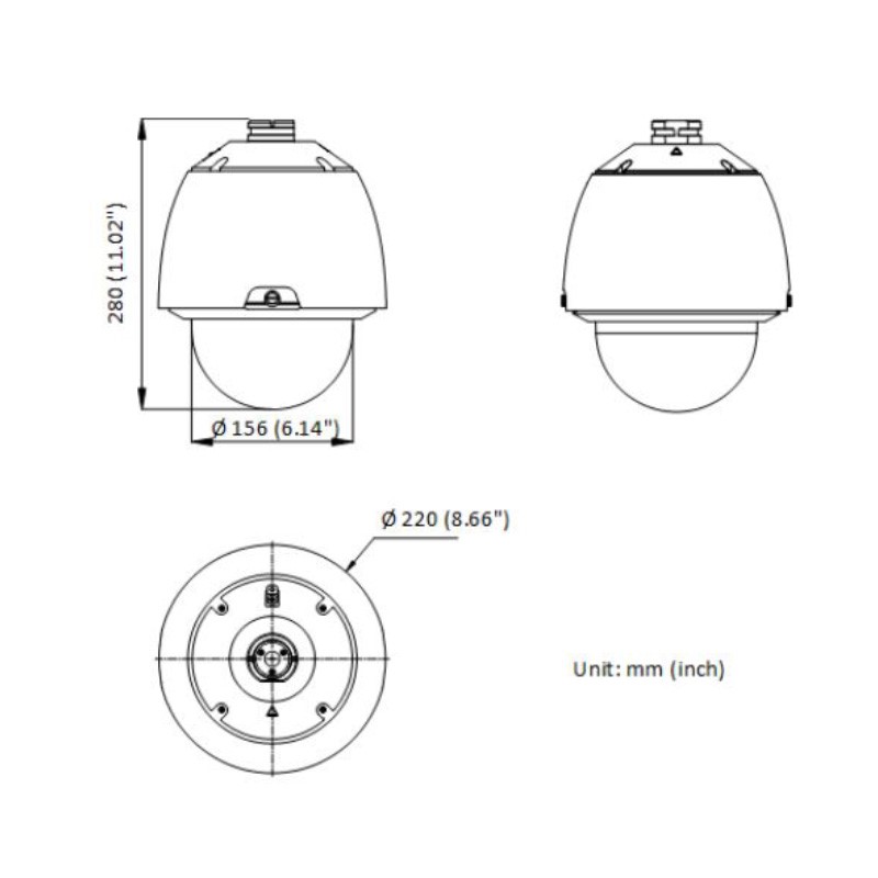 ابعاد دوربین مداربسته هایک ویژن DS-2DE5232W-AE(T5)