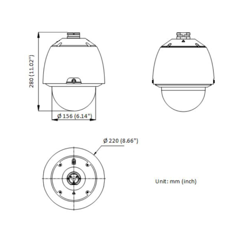 ابعاد دوربین مداربسته هایک ویژن DS-2DE5232W-AE(T5)