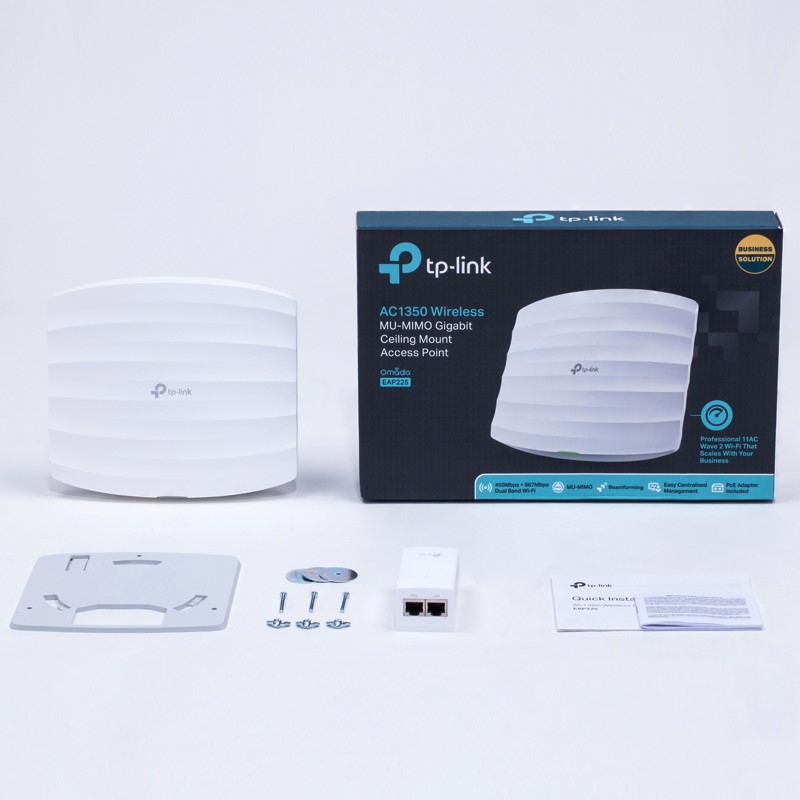جعبه و محتویات اکسس پوینت بیسیم تی پی لینک مدل EAP225