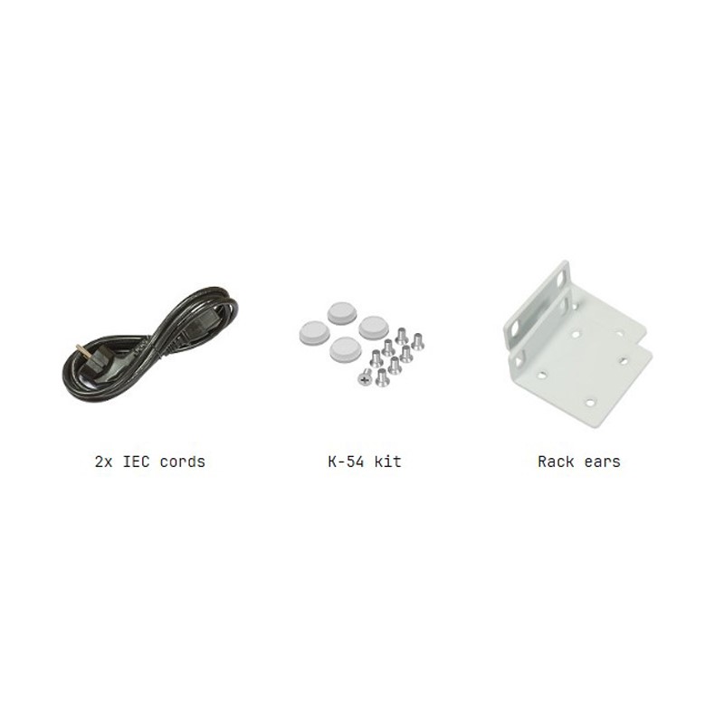 محتویات جعبه سوئیچ شبکه 18 پورت میکروتیک مدل CRS418-8P-8G-2S-RM
