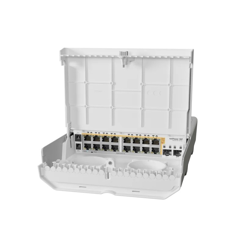 پورت‌های سوئیچ شبکه 16 پورت میکروتیک مدل CRS318-16P-2S-OUT-netPower 16P
