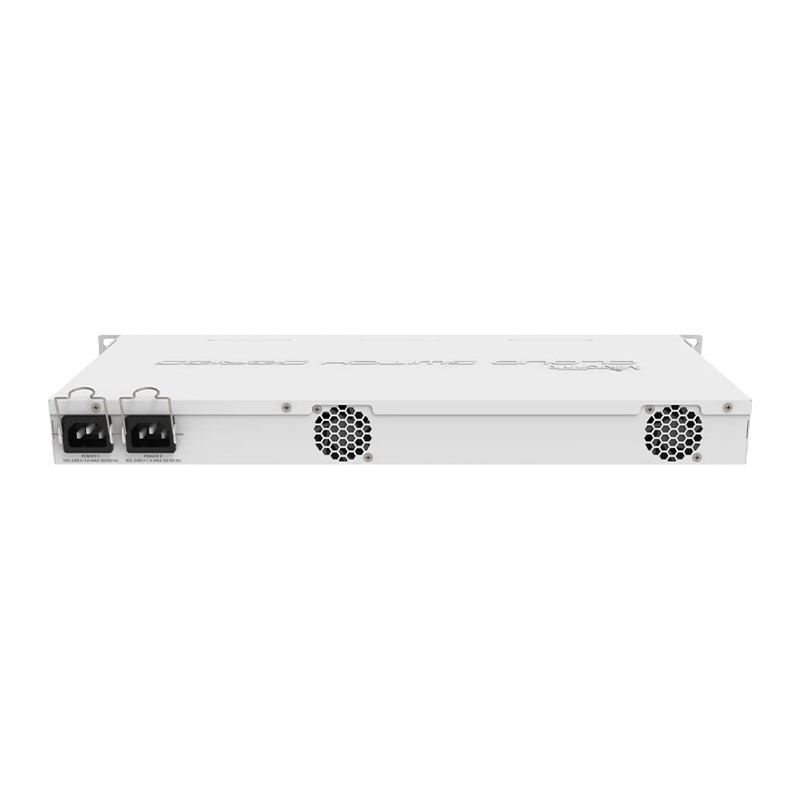 نمای پشت سوئیچ شبکه 28 پورت میکروتیک مدل CRS328-4C-20S-4S-RM