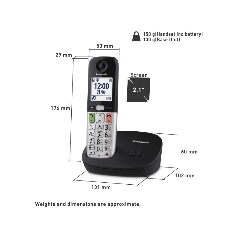ابعاد تلفن بیسیم پاناسونیک KX-TGU410