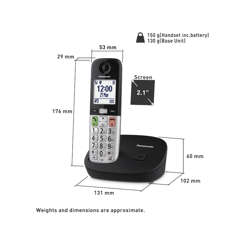 ابعاد تلفن بیسیم پاناسونیک KX-TGU410