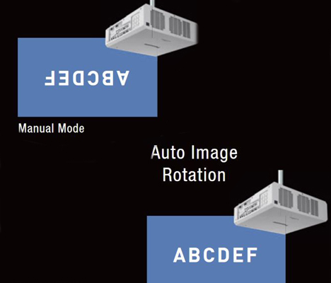 یک سنسور زاویه داخلی می تواند موقعیت تصویر را تشخیص دهد و به طور خودکار آن را بچرخاند تا صحیح دیده شود. این قابلیت چه برای نصب سقفی و چه قرار گرفتن روی میز قابل اجرا است. 